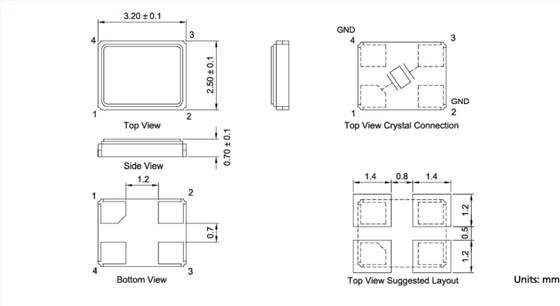 7M晶振,超薄型四脚晶体谐振器,3225金属壳石英晶振
